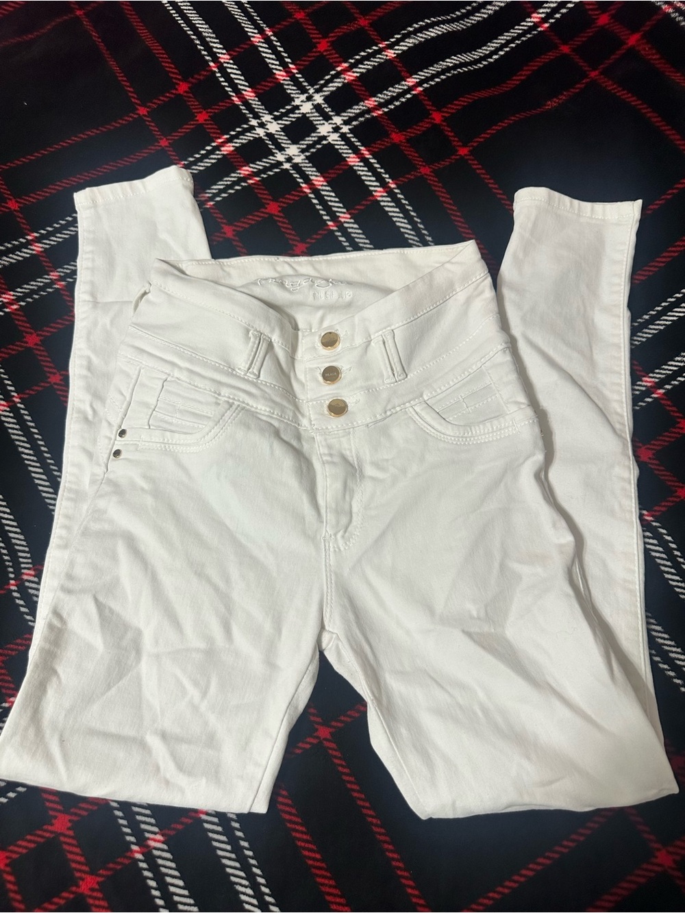 RAGA White High-Rise Jeans with Triple Button Front